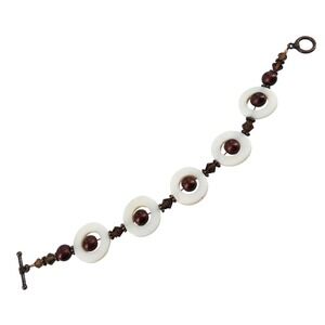 Vintage Boho Mother of Pearl Donut &‎ Brown Pearl Toggle Bracelet 8"